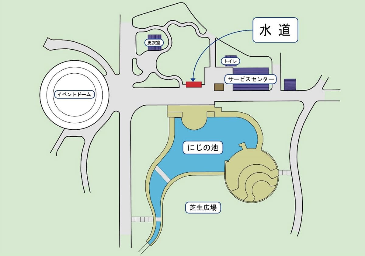 アンデルセン公園のにじの池近くにある更衣室の地図