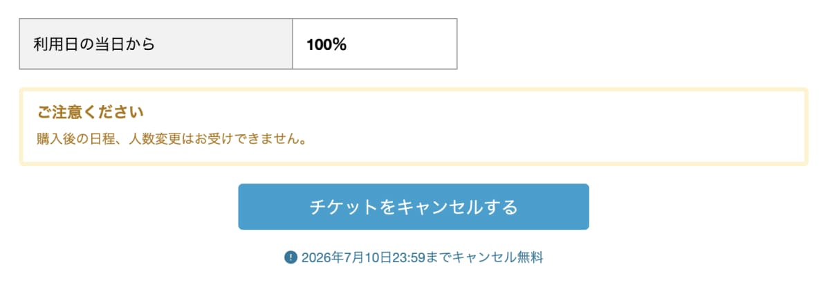 アソビューのチケットキャンセル画面
