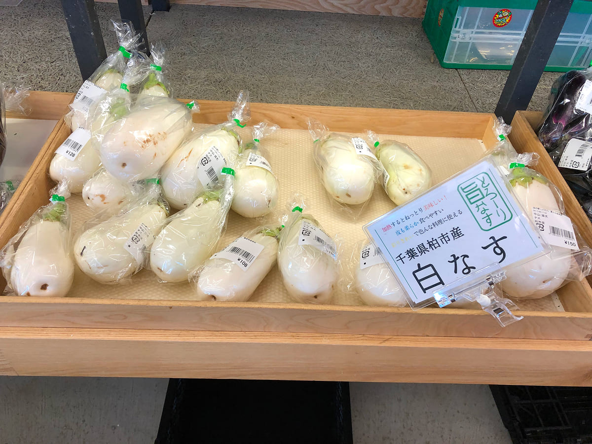道の駅しょうなん 知産知消マルシェの珍しい野菜「白なす」